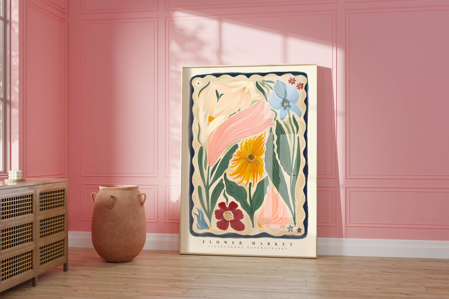 Autumn Flower Art Print, Neutral Print, Hand Drawn, Quirky Print