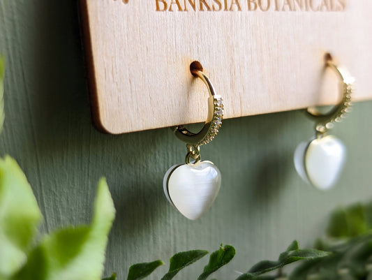 Gold Cat's Eye Heart Huggie Earrings
