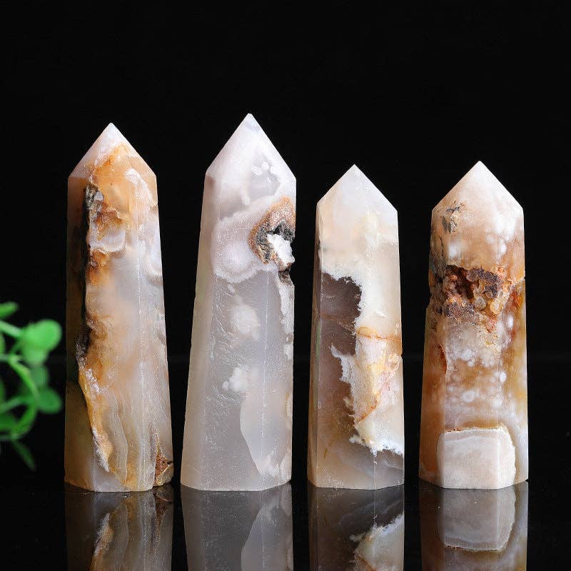 Natural Flower Agate Crystal Obelisk Tower Point