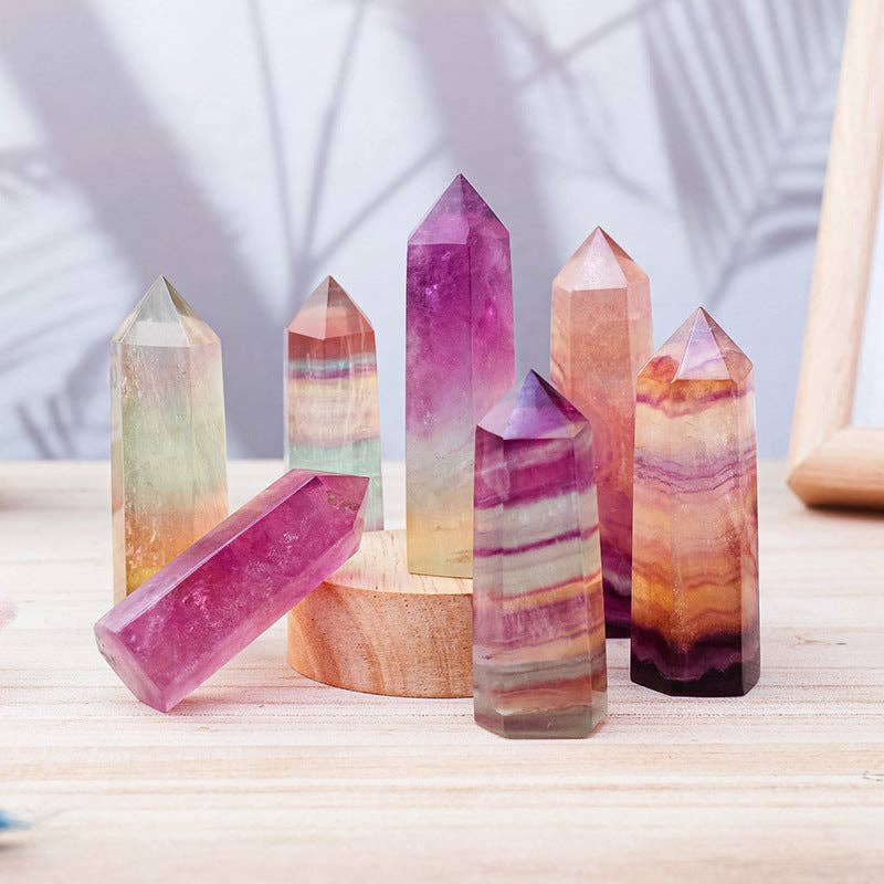 Natural Watermelon Fluorite Crystal Obelisk Tower Point