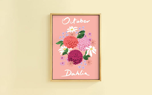 Birth Flower Print October - Dahlia  - A6