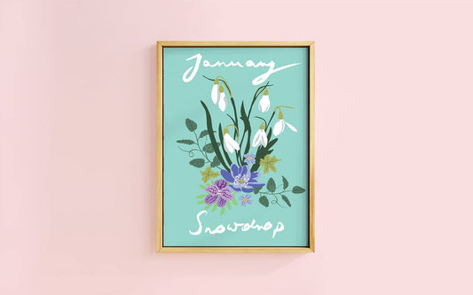 Birth Flower Print January - Snowdrop - A6