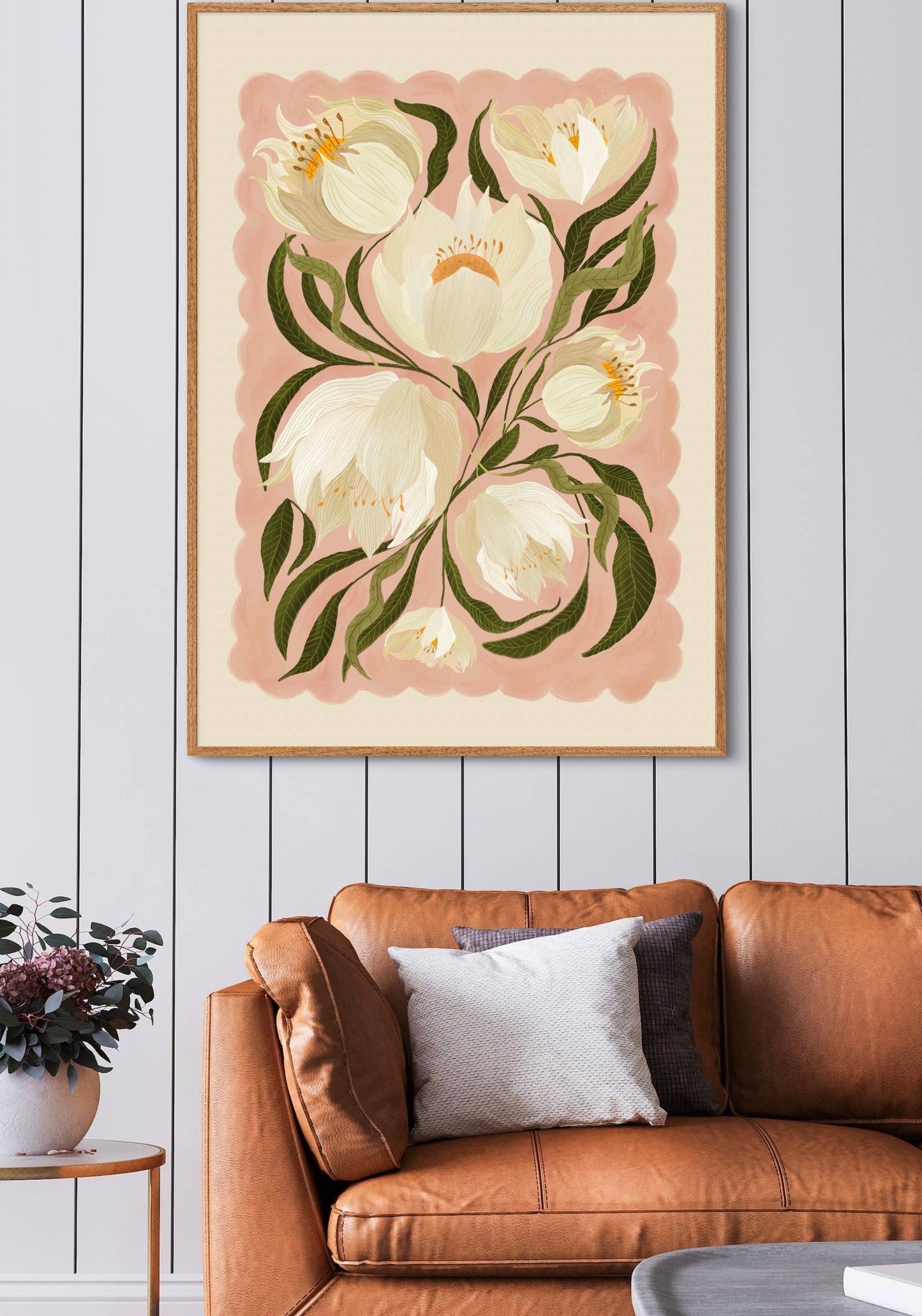 White Peony , Art Print, Neutral Print, Hand Drawn, Quirky Print