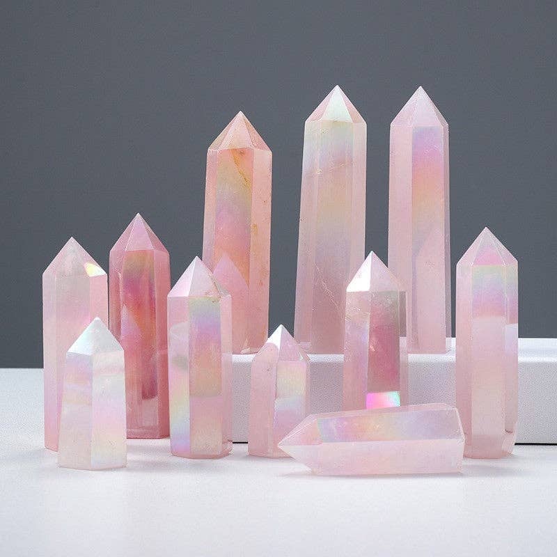 Aura Rose Quartz Crystal Obelisk Tower Point