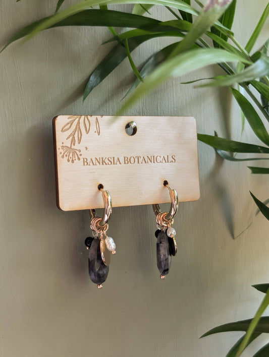 Black Charm Huggie Earrings