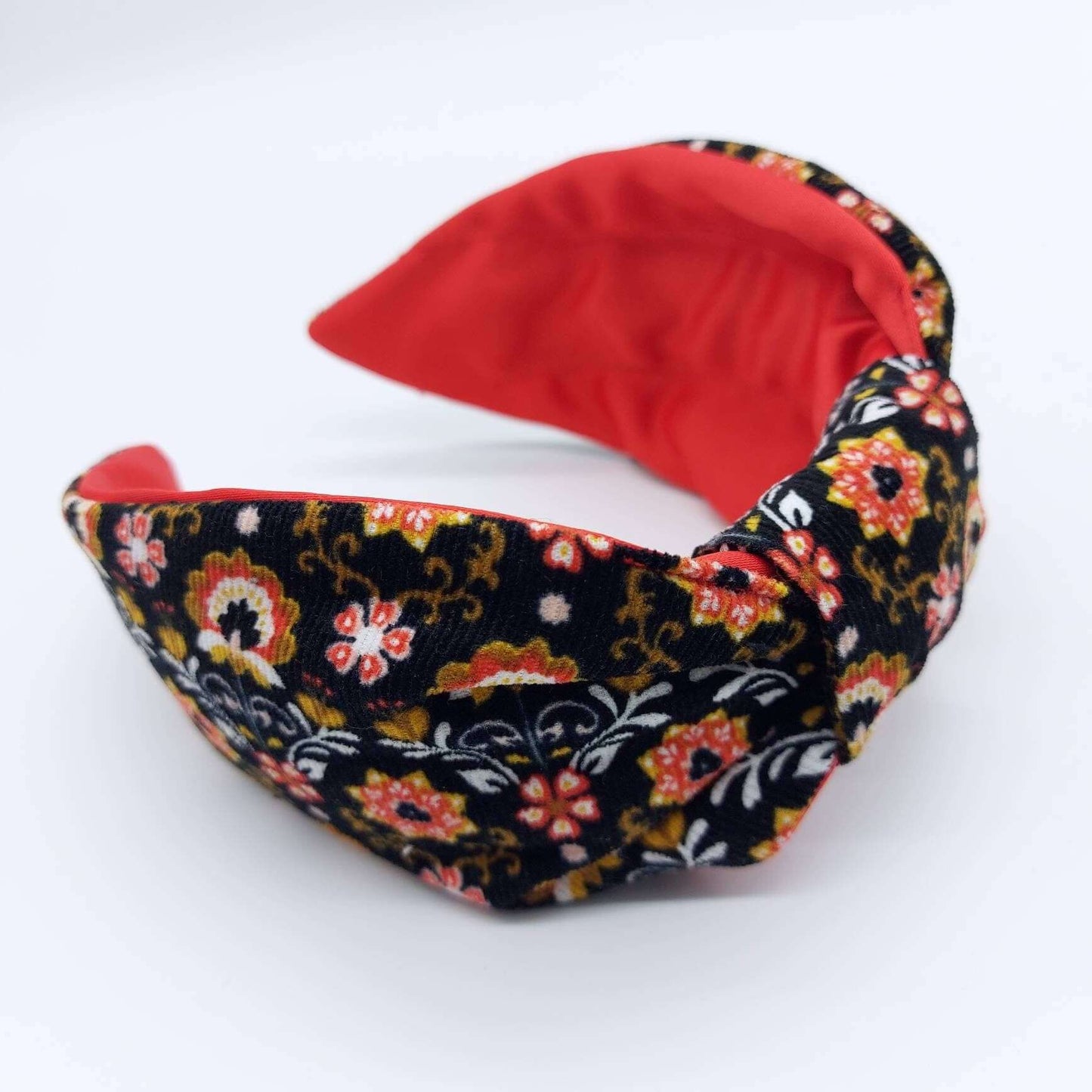 Scandinavian Black Corduroy Flat Knot Headband: Black Poly-Viscose