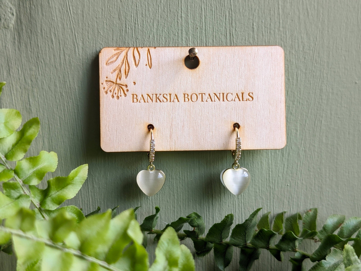 Gold Cat's Eye Heart Huggie Earrings