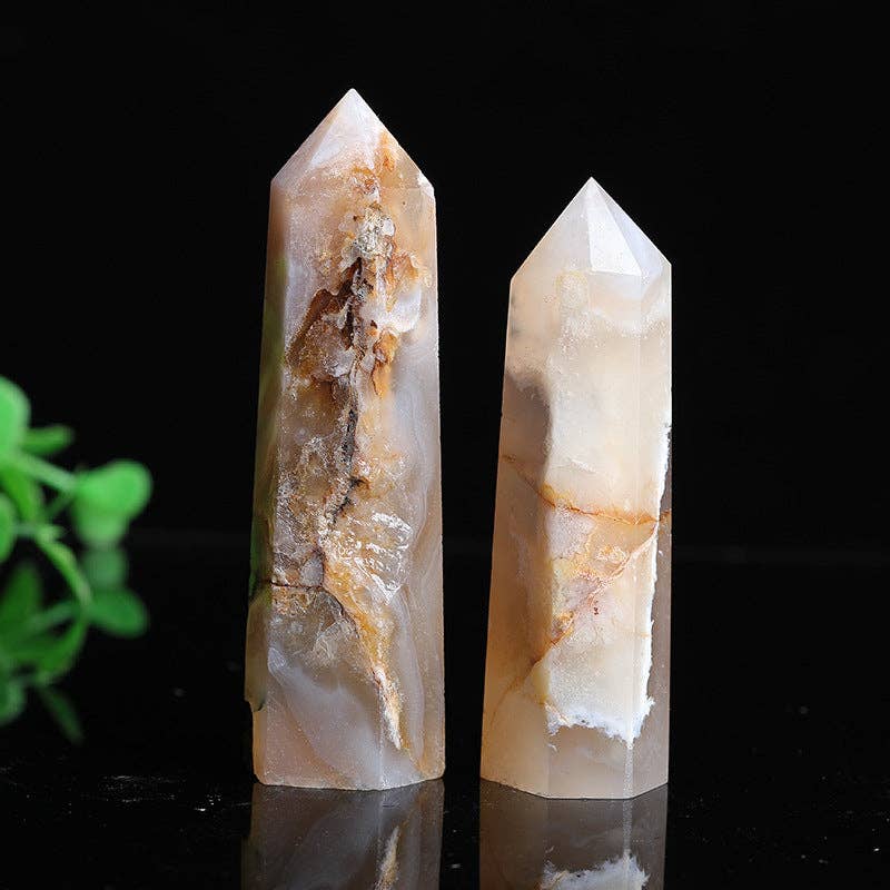 Natural Flower Agate Crystal Obelisk Tower Point