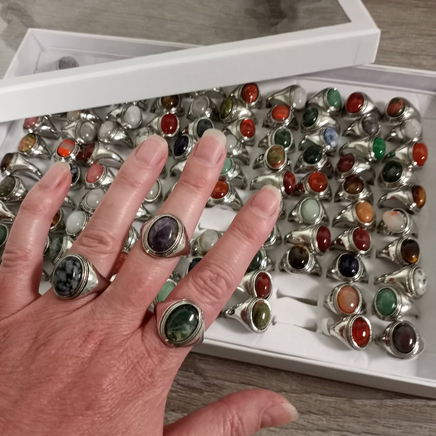 Gemstone Rings Assortment – 100 or 50 Mixed Stone Rings : Assorted 100