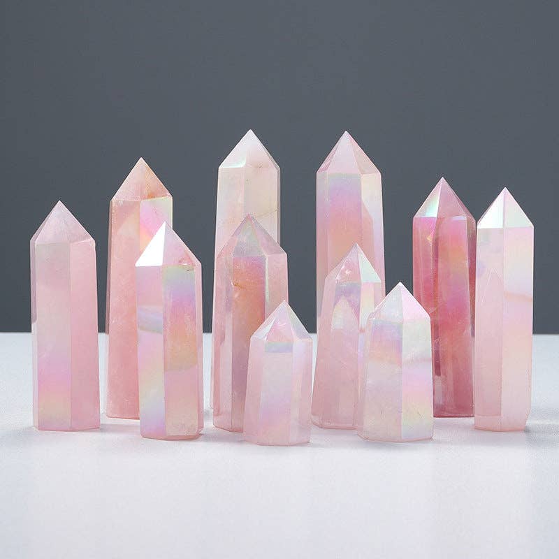 Aura Rose Quartz Crystal Obelisk Tower Point