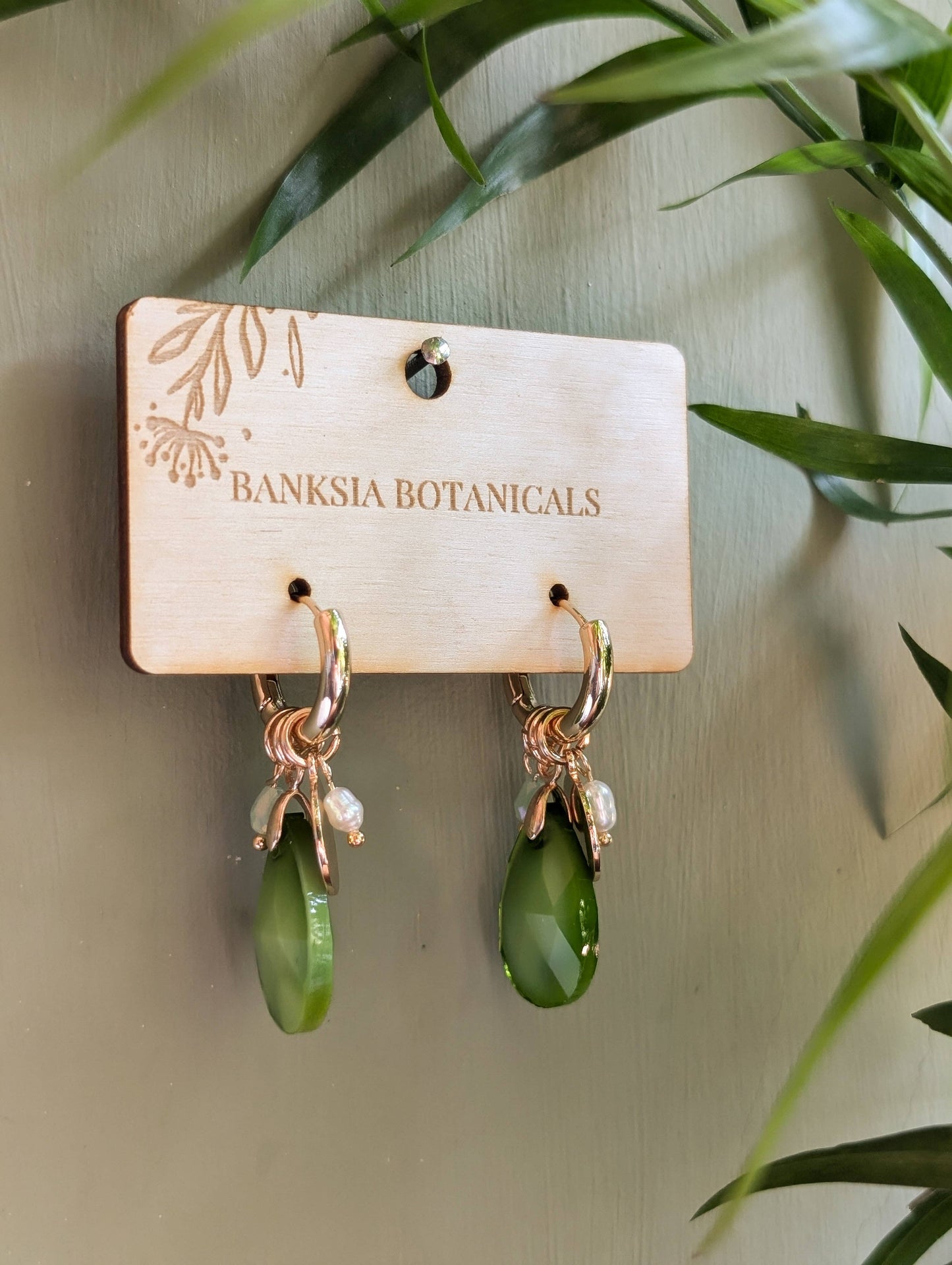 Green Charm Huggie Earrings