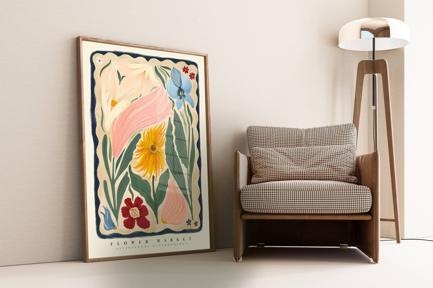 Autumn Flower Art Print, Neutral Print, Hand Drawn, Quirky Print