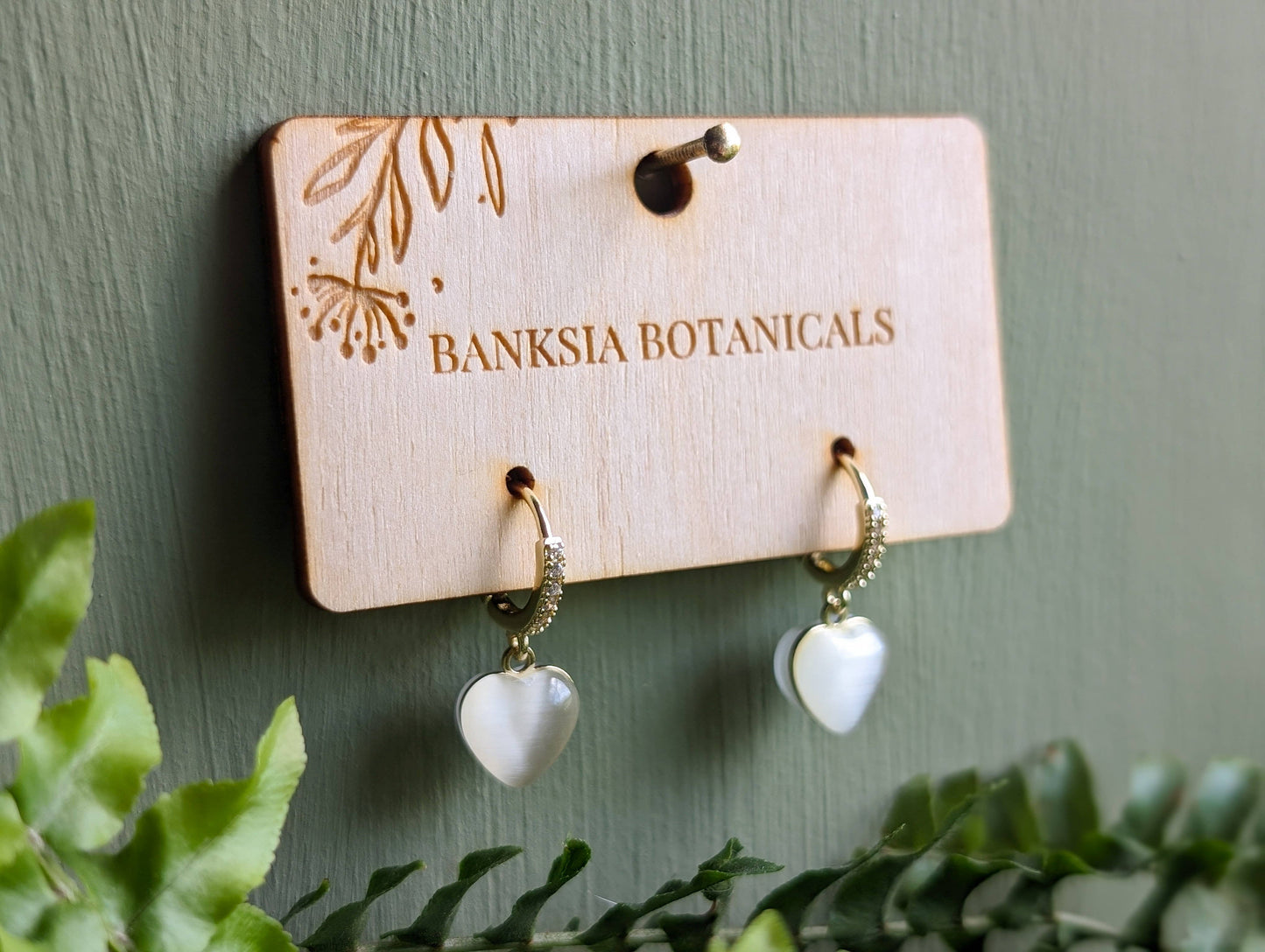 Gold Cat's Eye Heart Huggie Earrings