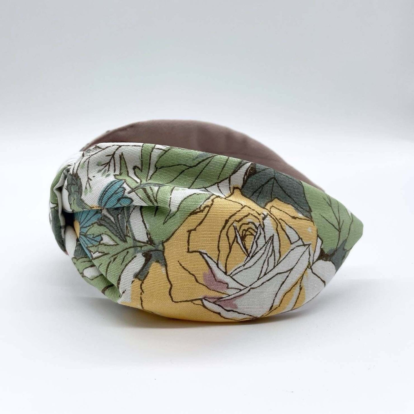 Florence Floral Linen Flat Knot Headband: Pink Satin