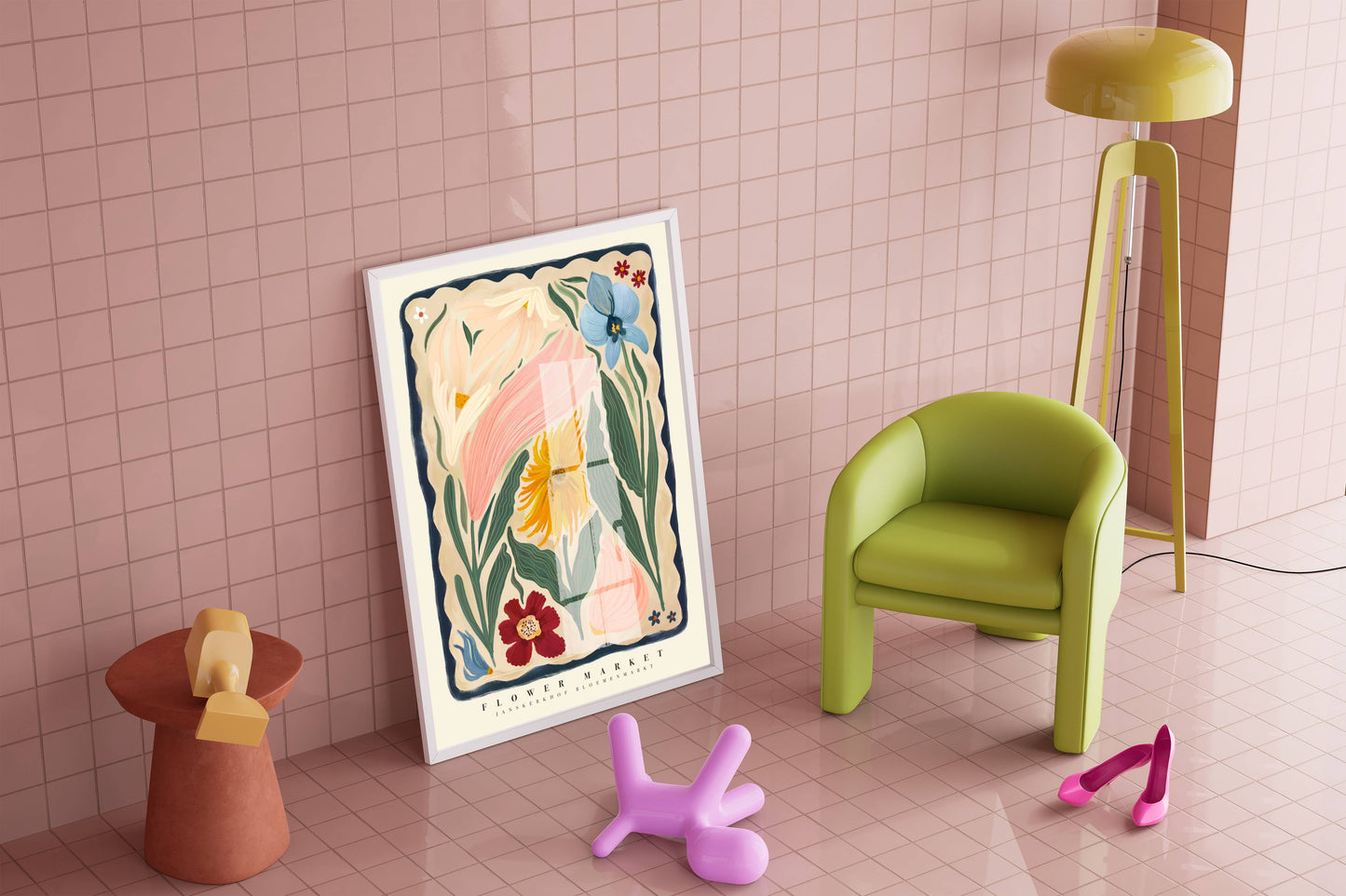 Autumn Flower Art Print, Neutral Print, Hand Drawn, Quirky Print