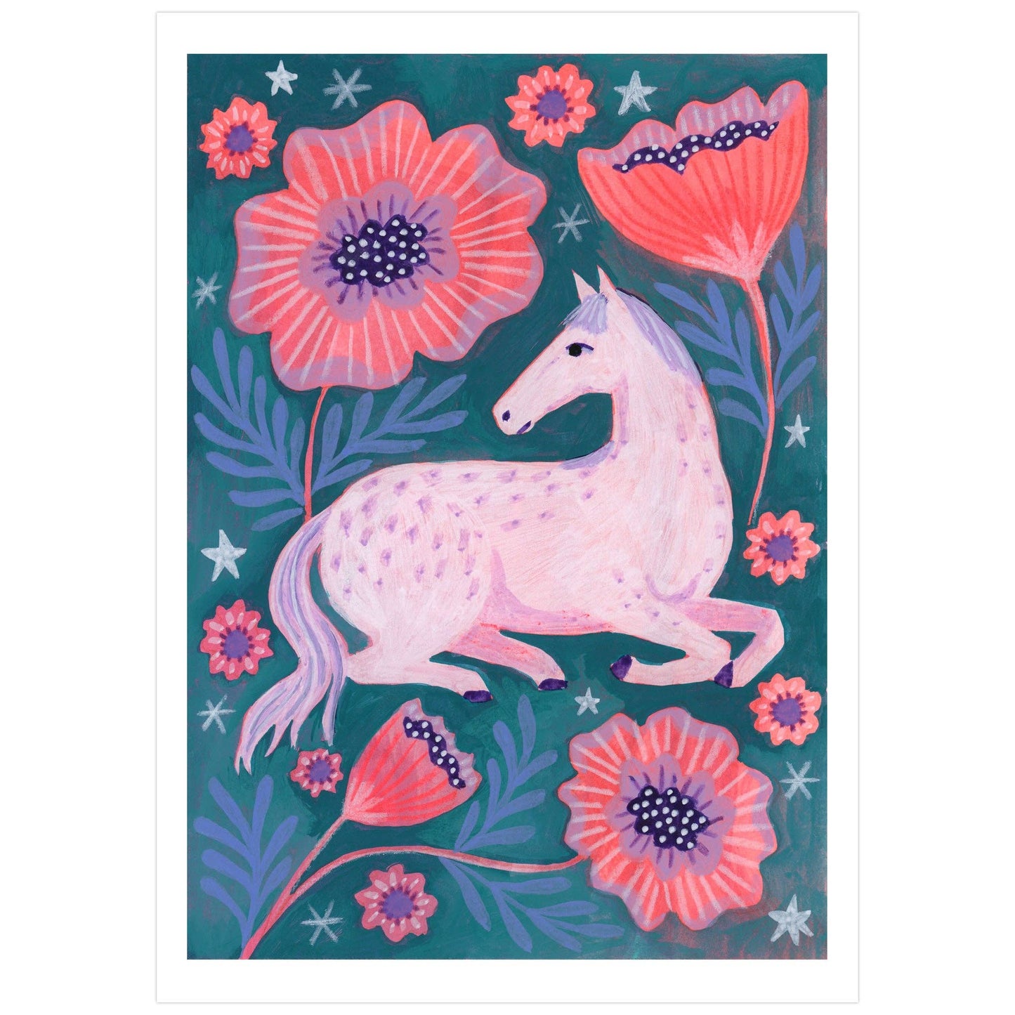 Horse Sized Flowers Art Print: A4