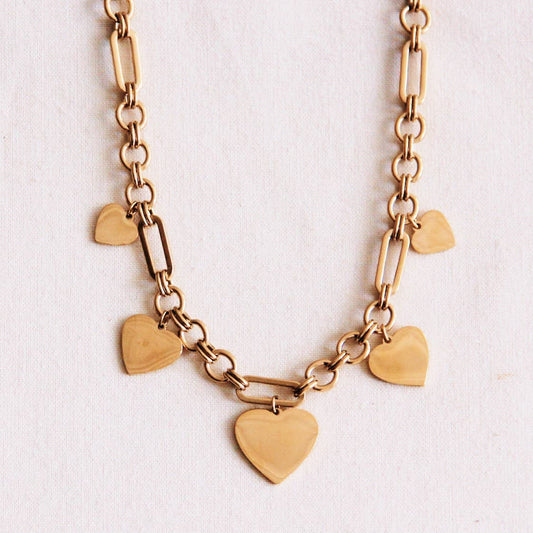Chunky Charm Link Necklace Hearts