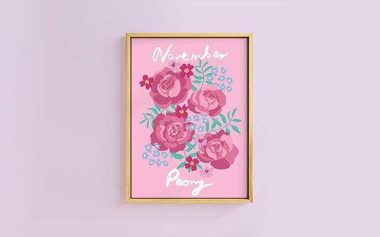 Birth Flower Print November - Peony  - A6