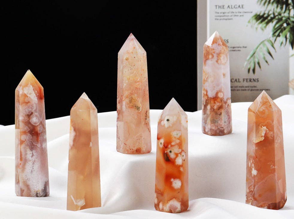 Natural Flower Agate Crystal Obelisk Tower Point