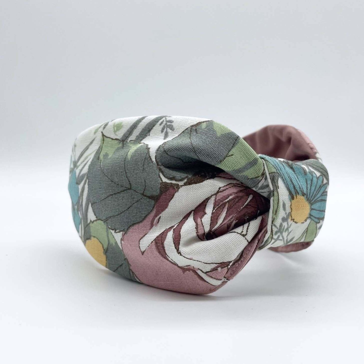 Florence Floral Linen Flat Knot Headband: Pink Satin