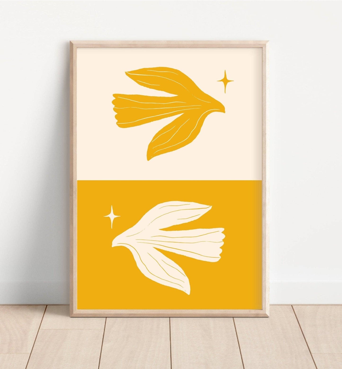 Cream and Gold Dove Wall Art: A3