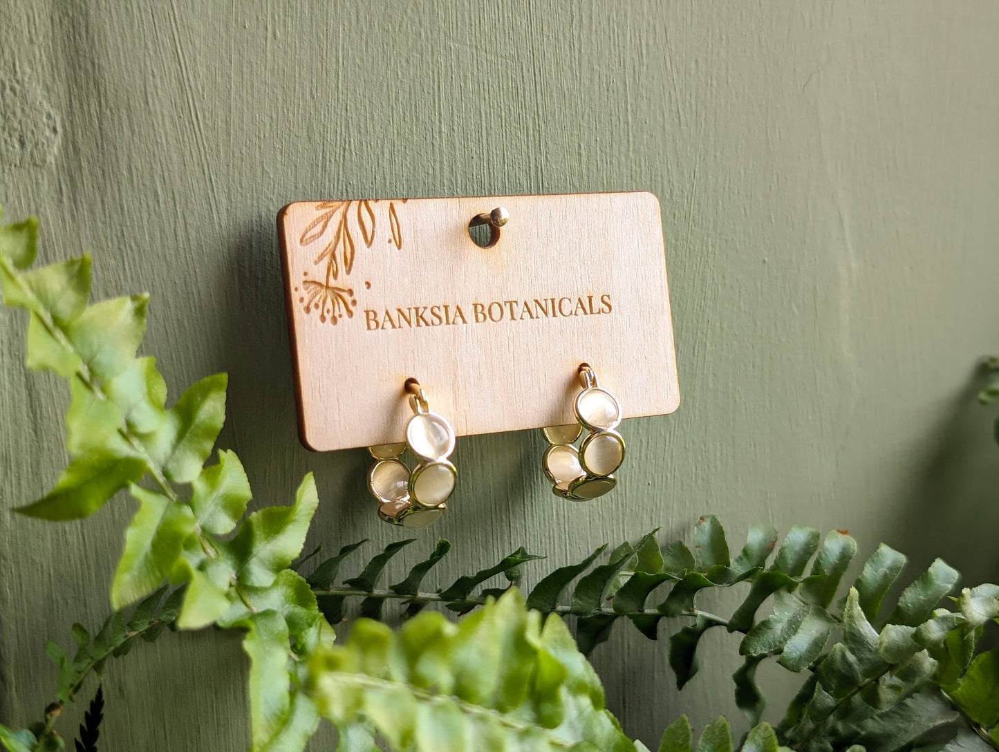 Gold Bubbled Cat's Eye Stone Hoop Earrings
