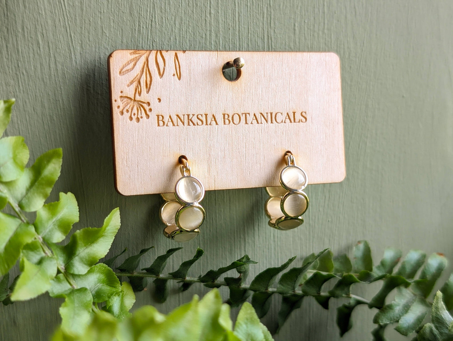 Gold Bubbled Cat's Eye Stone Hoop Earrings