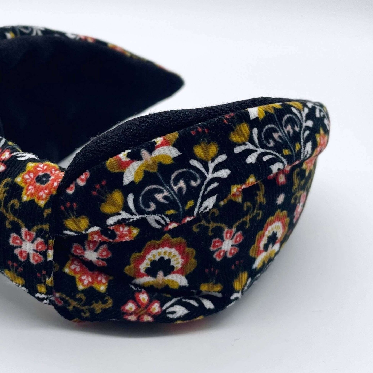 Scandinavian Black Corduroy Flat Knot Headband: Black Poly-Viscose