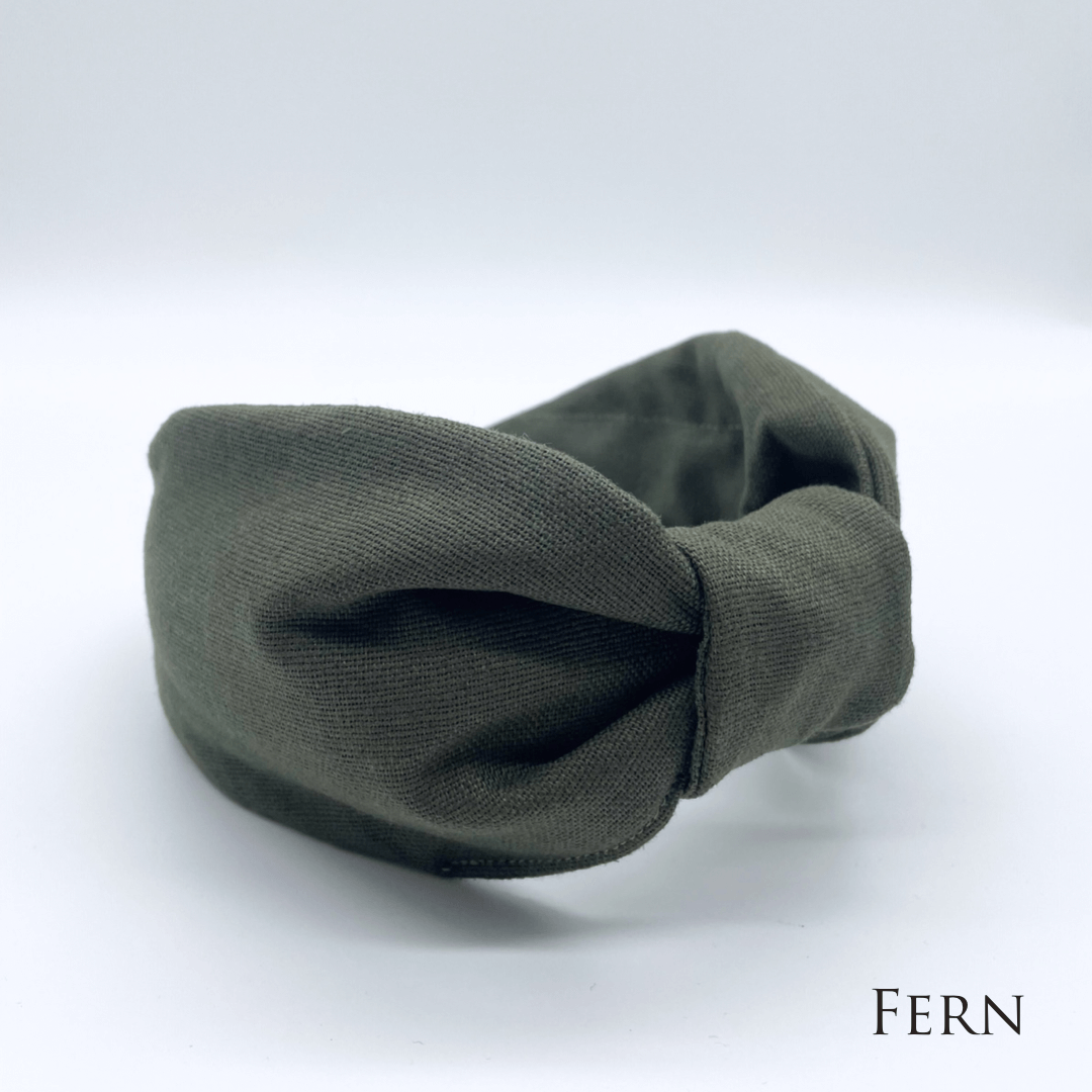 Luxury Linen Flat Knot Headband - 8 COLOURS: Fern
