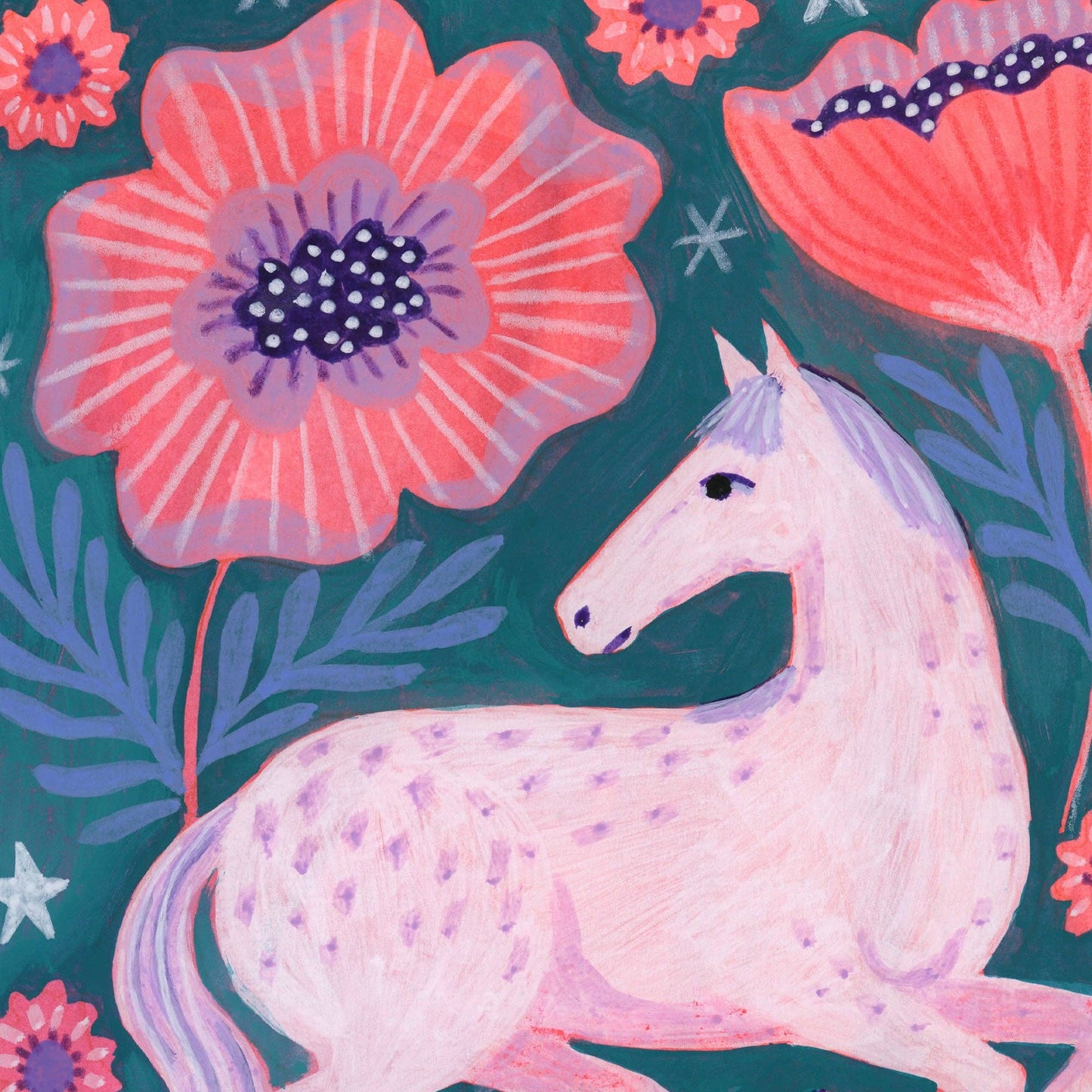 Horse Sized Flowers Art Print: A4