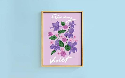 Birth Flower Print February - Violet - A6