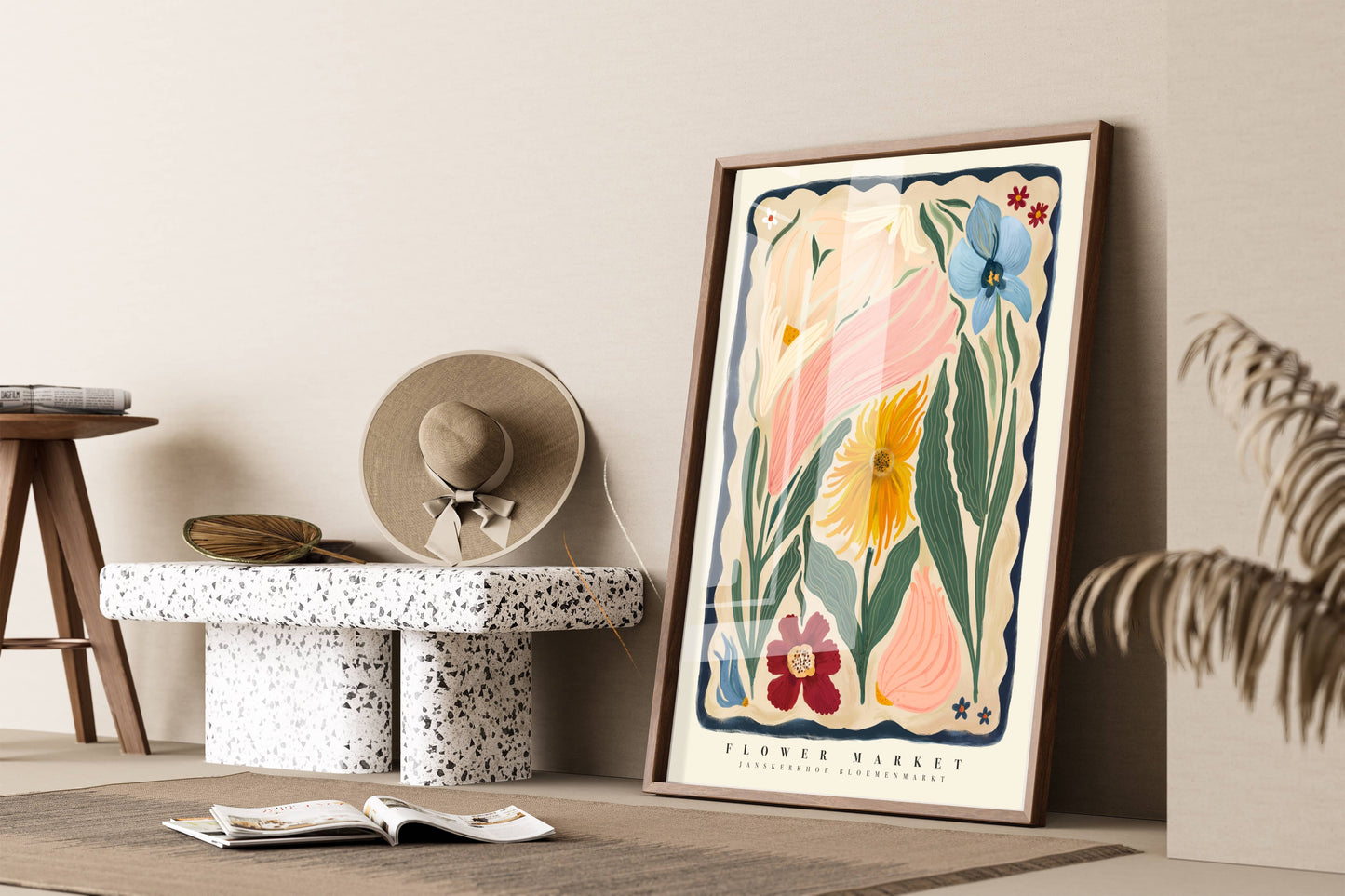 Autumn Flower Art Print, Neutral Print, Hand Drawn, Quirky Print