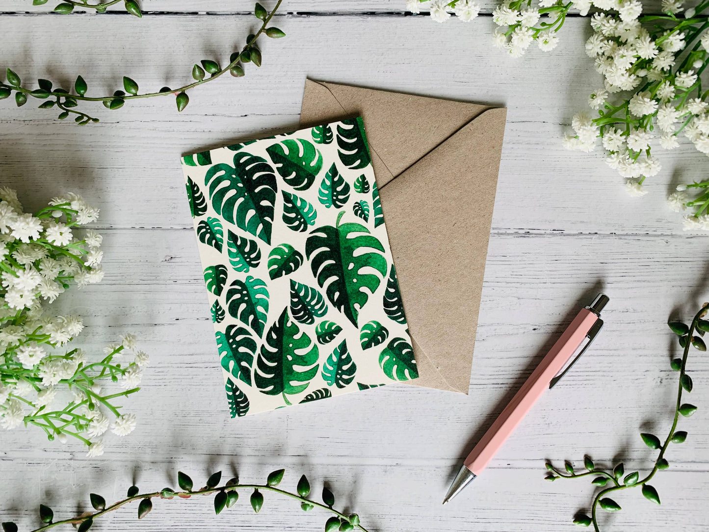 Monstera Leaf Pattern Greeting Card