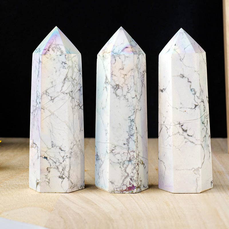 Aura Howlite Crystal Obelisk Tower Point