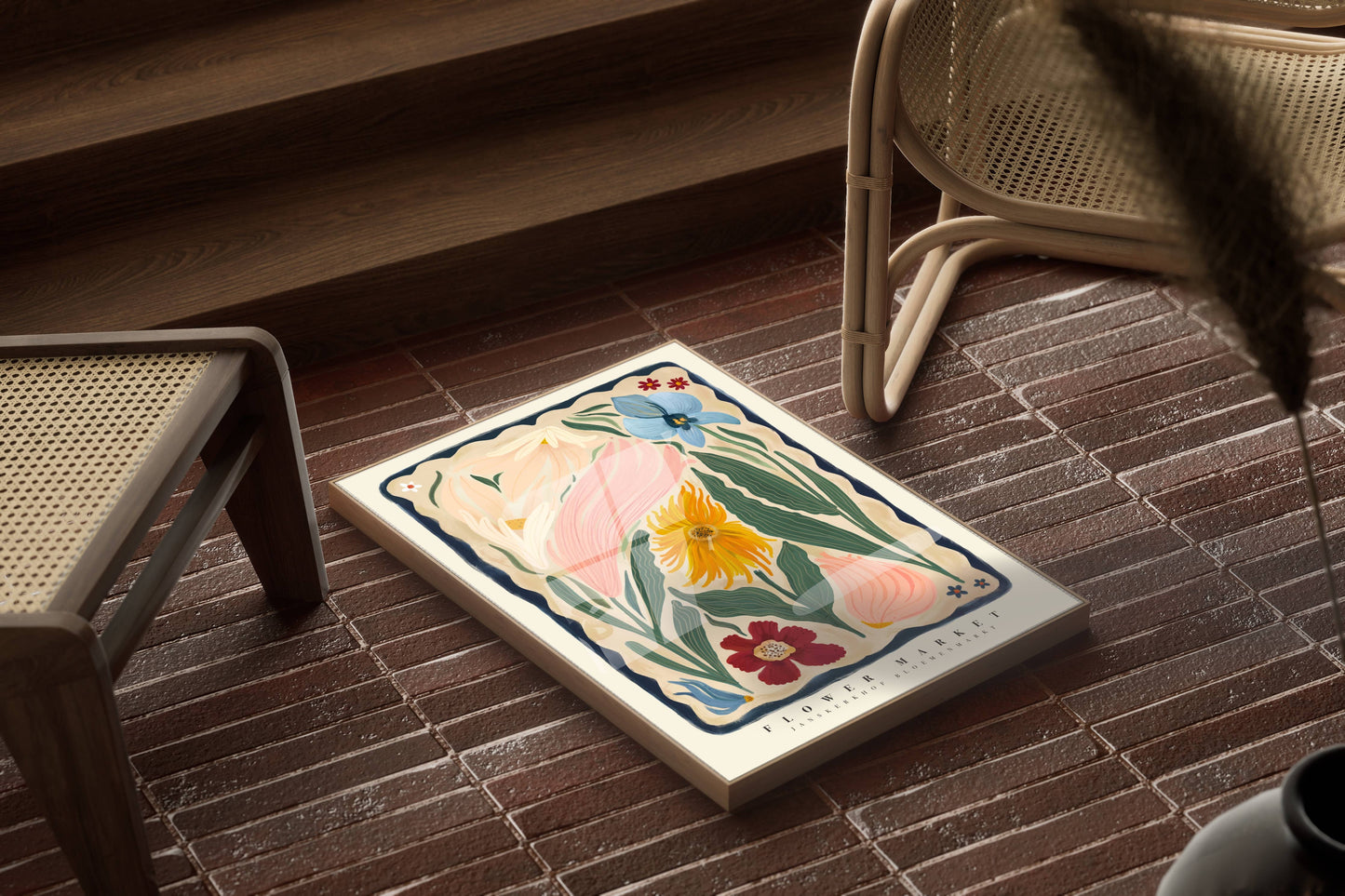 Autumn Flower Art Print, Neutral Print, Hand Drawn, Quirky Print