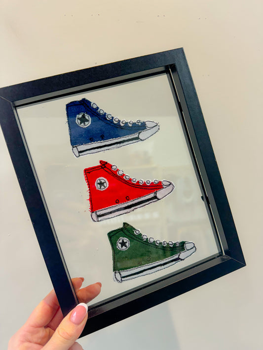 Original Artwork - Free-motion Embroidery Converse All Star Inspired Framed Art