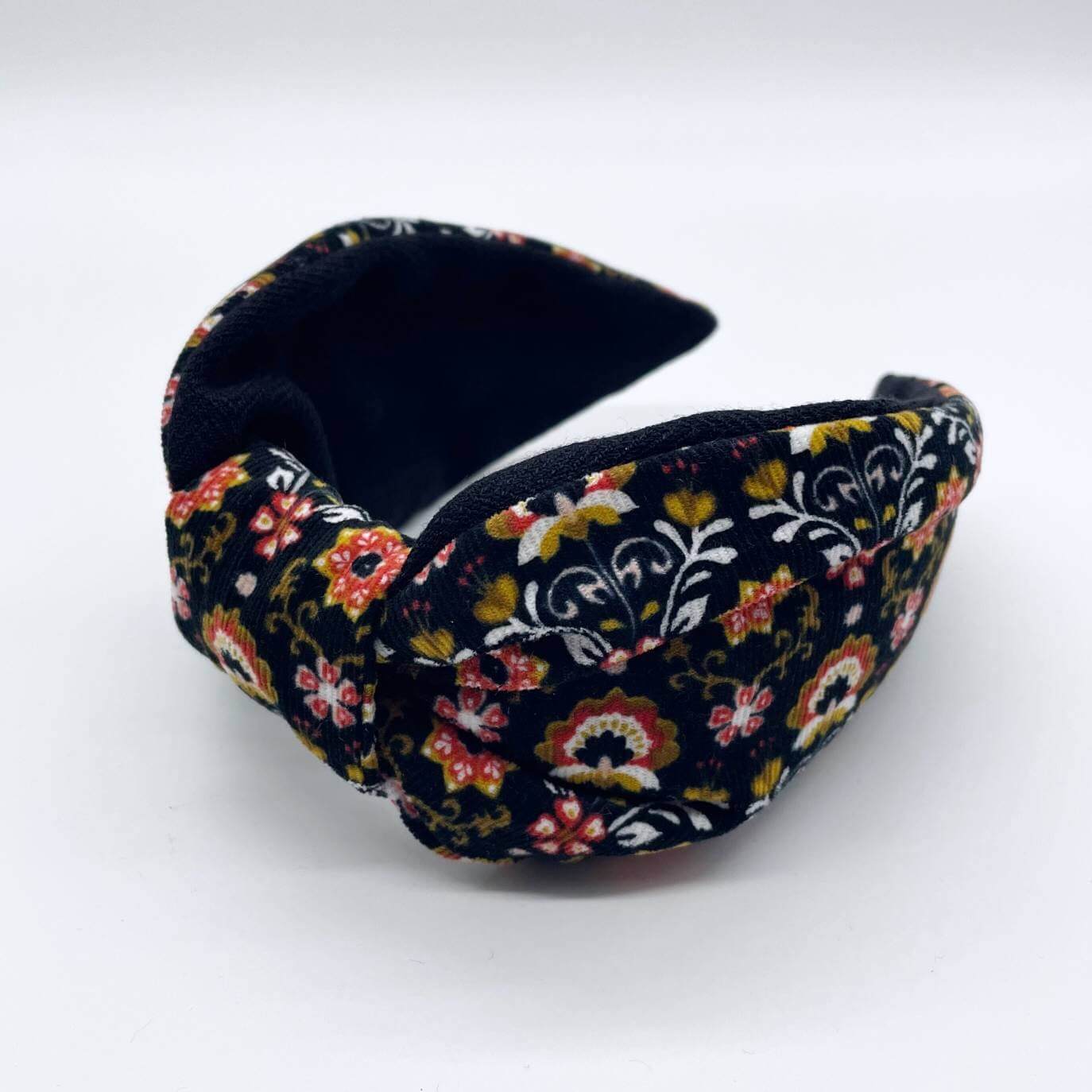 Scandinavian Black Corduroy Flat Knot Headband: Black Poly-Viscose