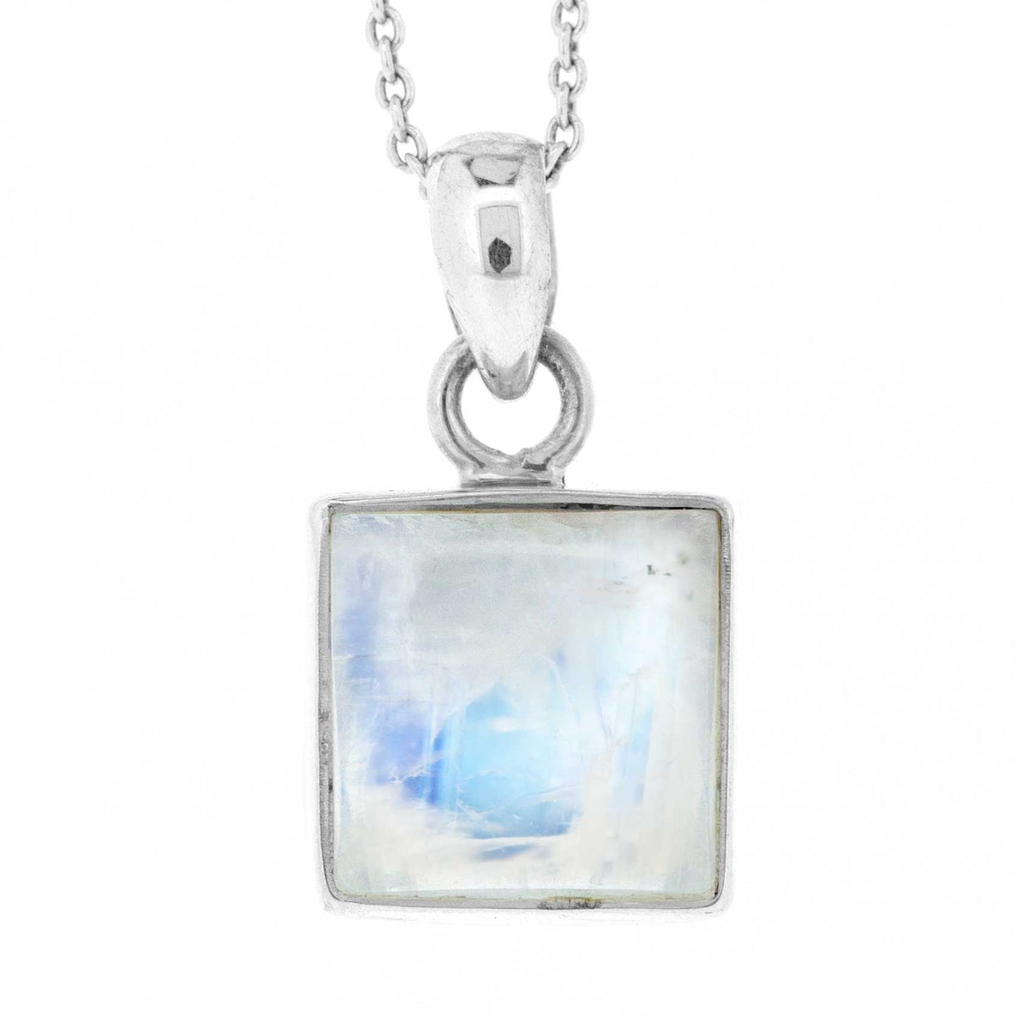 Moonstone Square Pendant with 18 Inch Trace Chain and Box