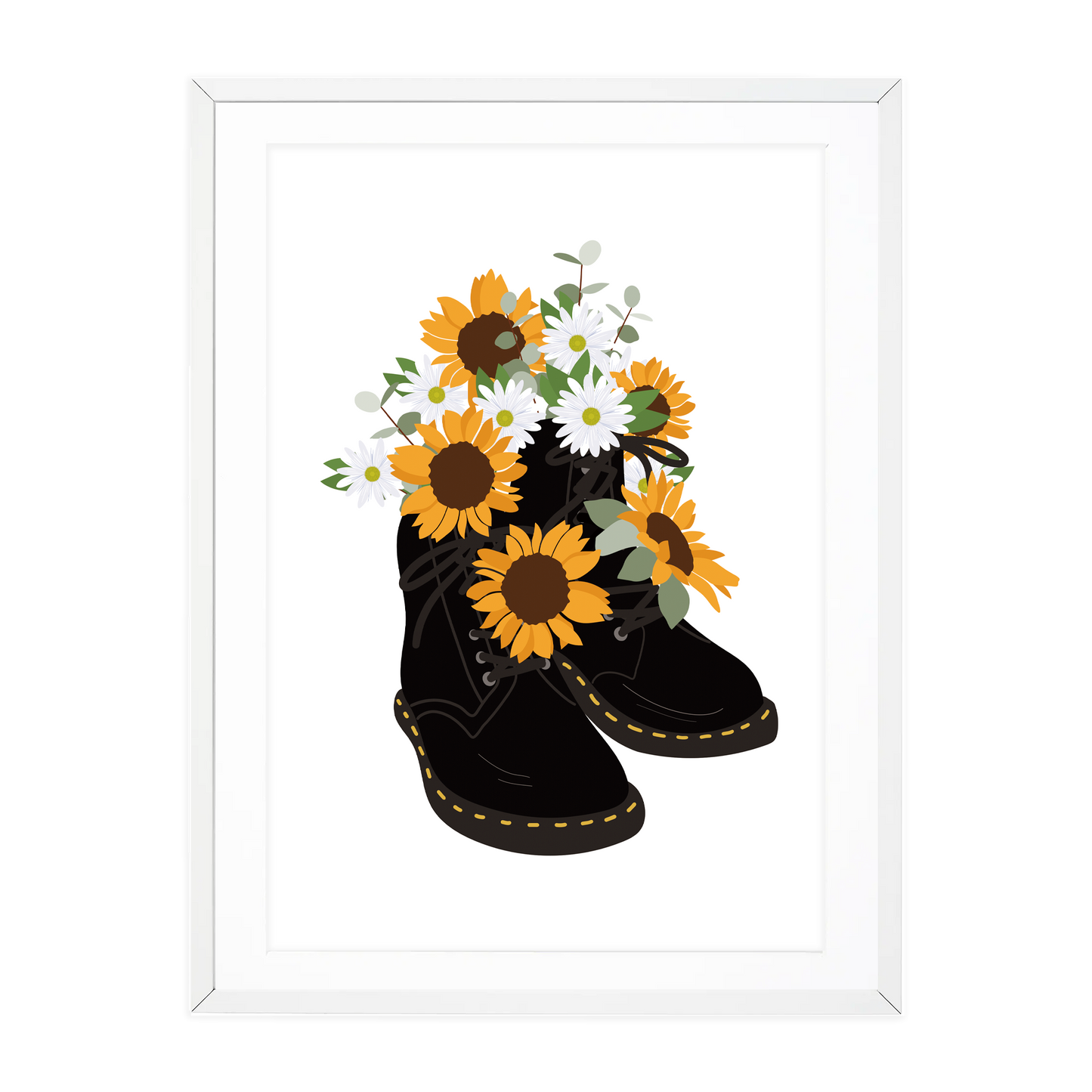 SUNFLOWER BOOTS WHITE ART PRINT: A4