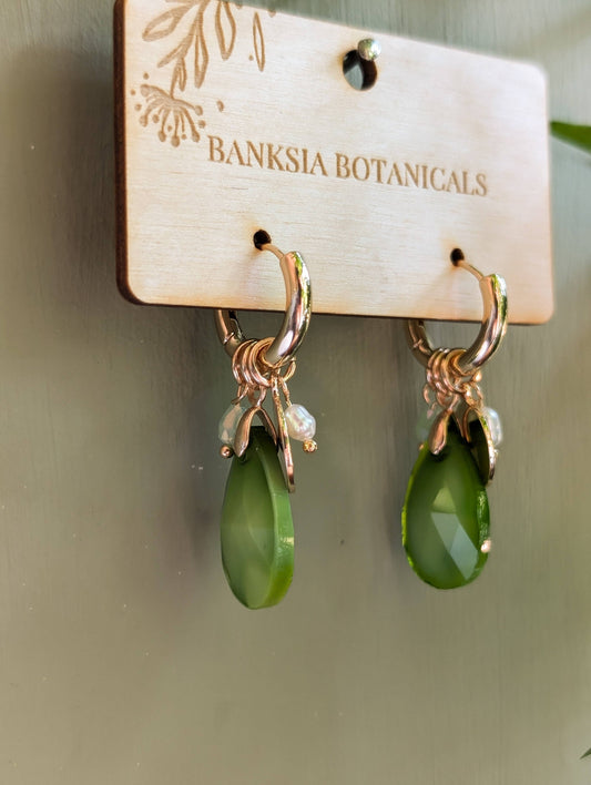 Green Charm Huggie Earrings