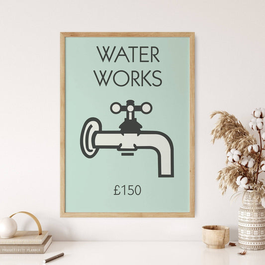Retro Water Works Monopoly Print: Green / A4