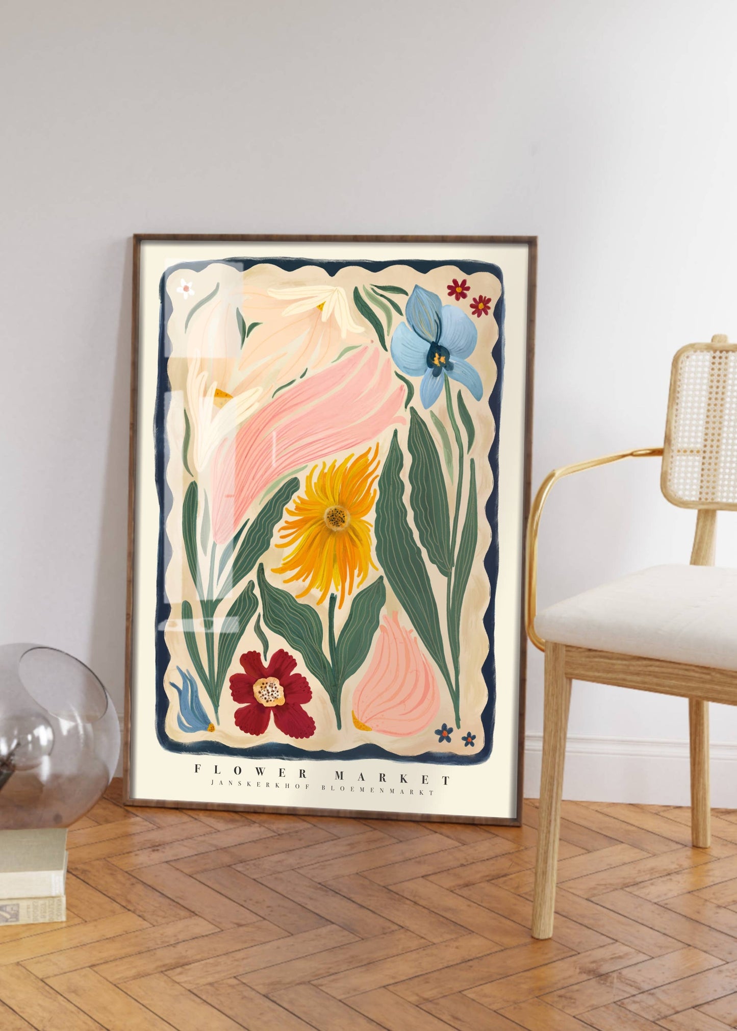 Autumn Flower Art Print, Neutral Print, Hand Drawn, Quirky Print