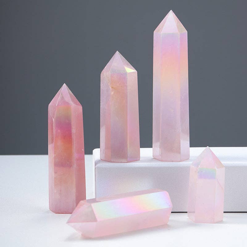 Aura Rose Quartz Crystal Obelisk Tower Point