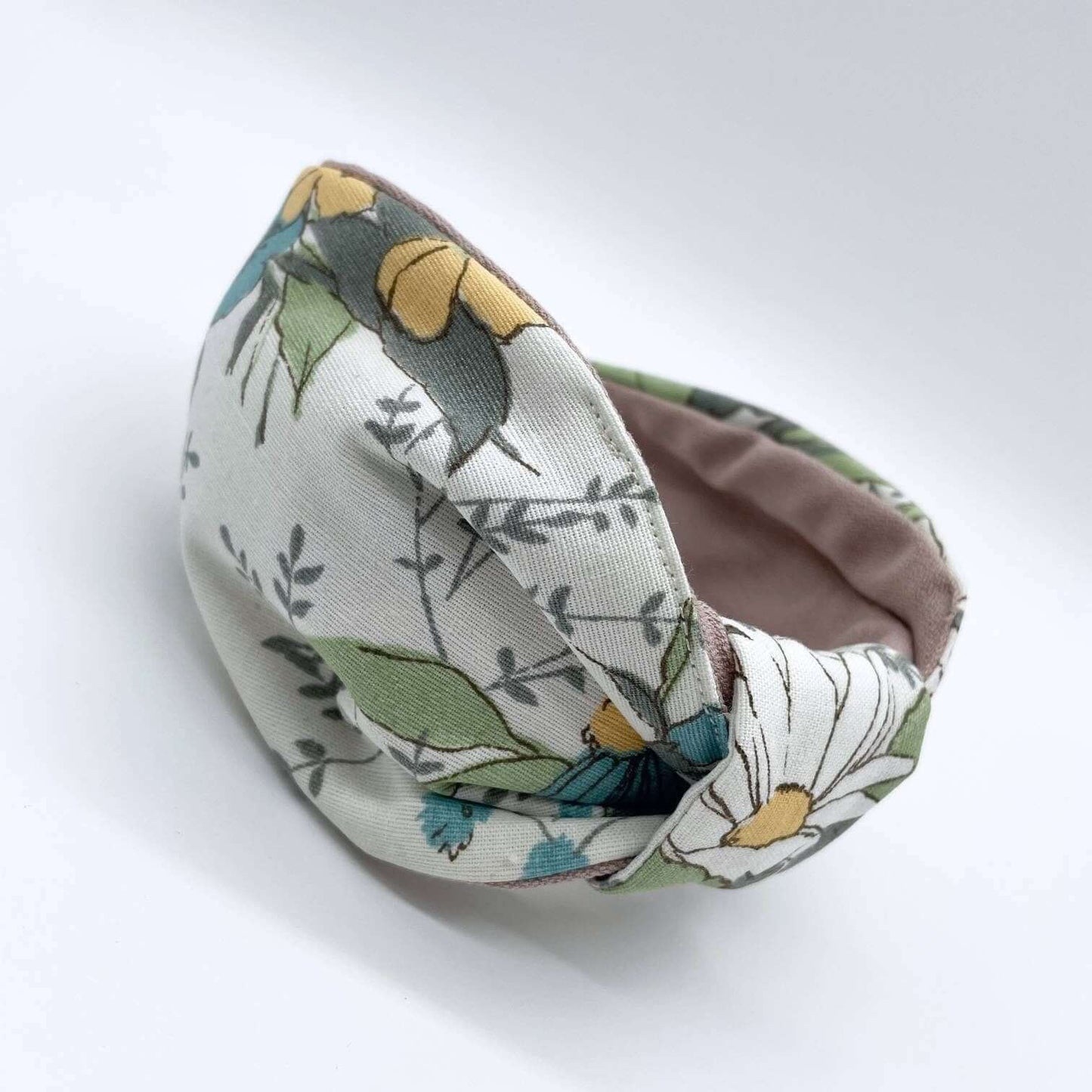 Florence Floral Linen Flat Knot Headband: Pink Satin