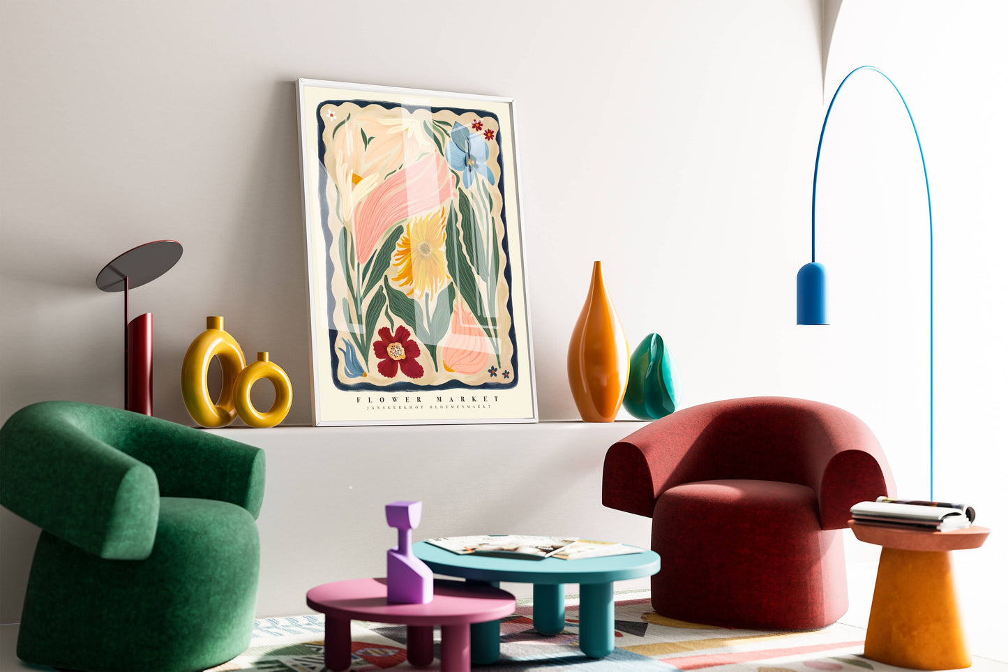 Autumn Flower Art Print, Neutral Print, Hand Drawn, Quirky Print