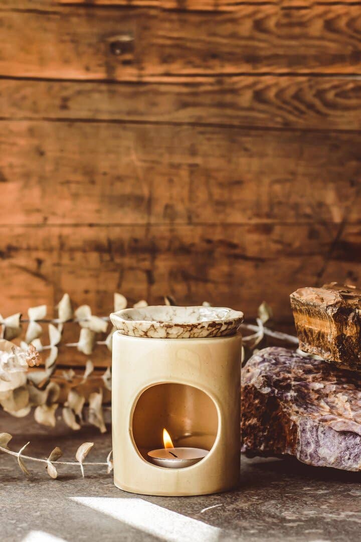 Handmade Ceramic Oil Burner - Sand / Speckled