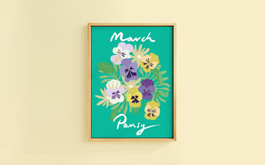 Birth Flower Print March - Pansy  - A6