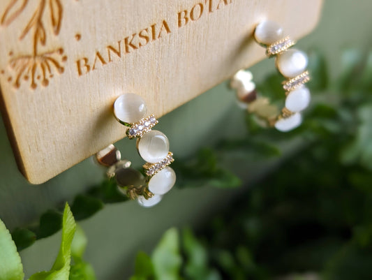 Gold Bubbled Cat's Eye & Cubic Zirconia Earrings