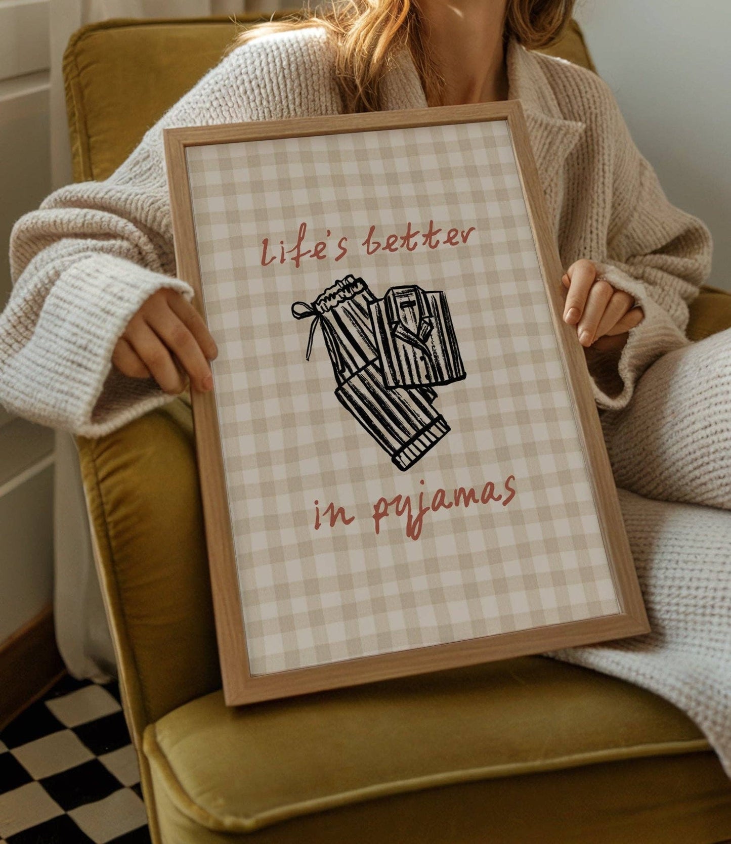 Life's Better in Pyjamas Bedroom Print: A4
