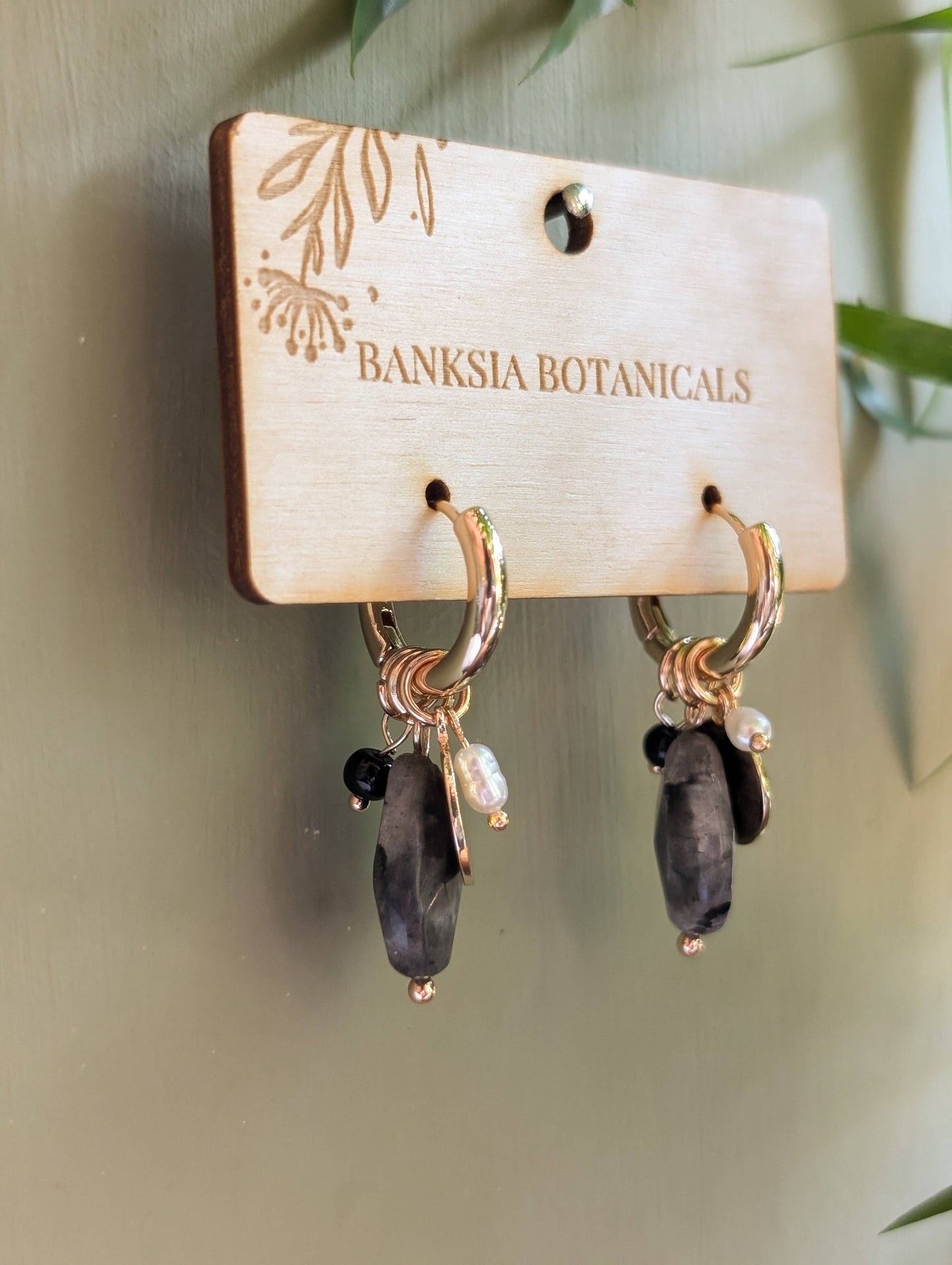 Black Charm Huggie Earrings
